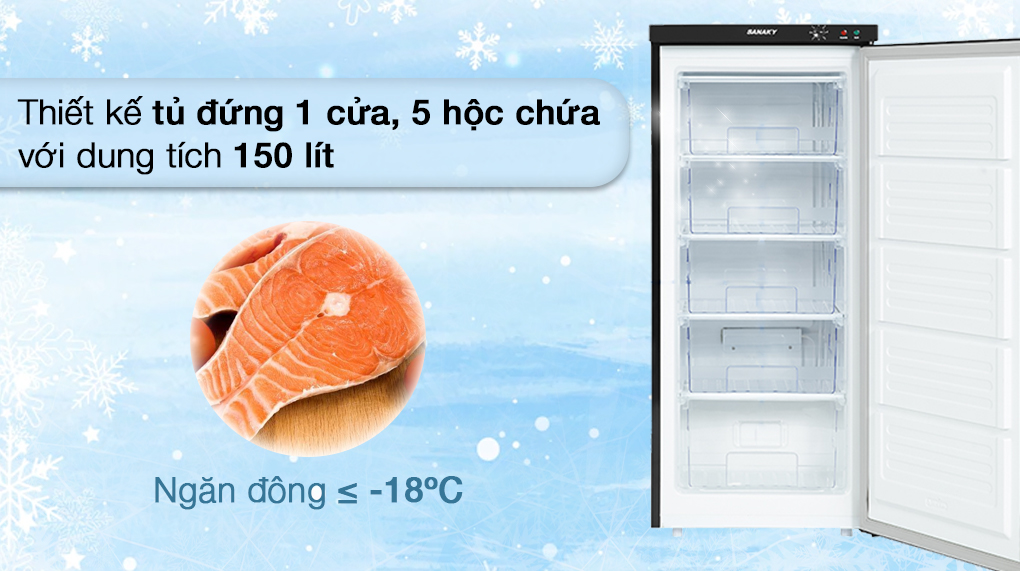 tu-dong-sanaky-inverter-150-lit-vh-180vd3-1 Thiết kế tủ đứng 1 cửa nhỏ gọn với 5 hộc chứa tiện dụng