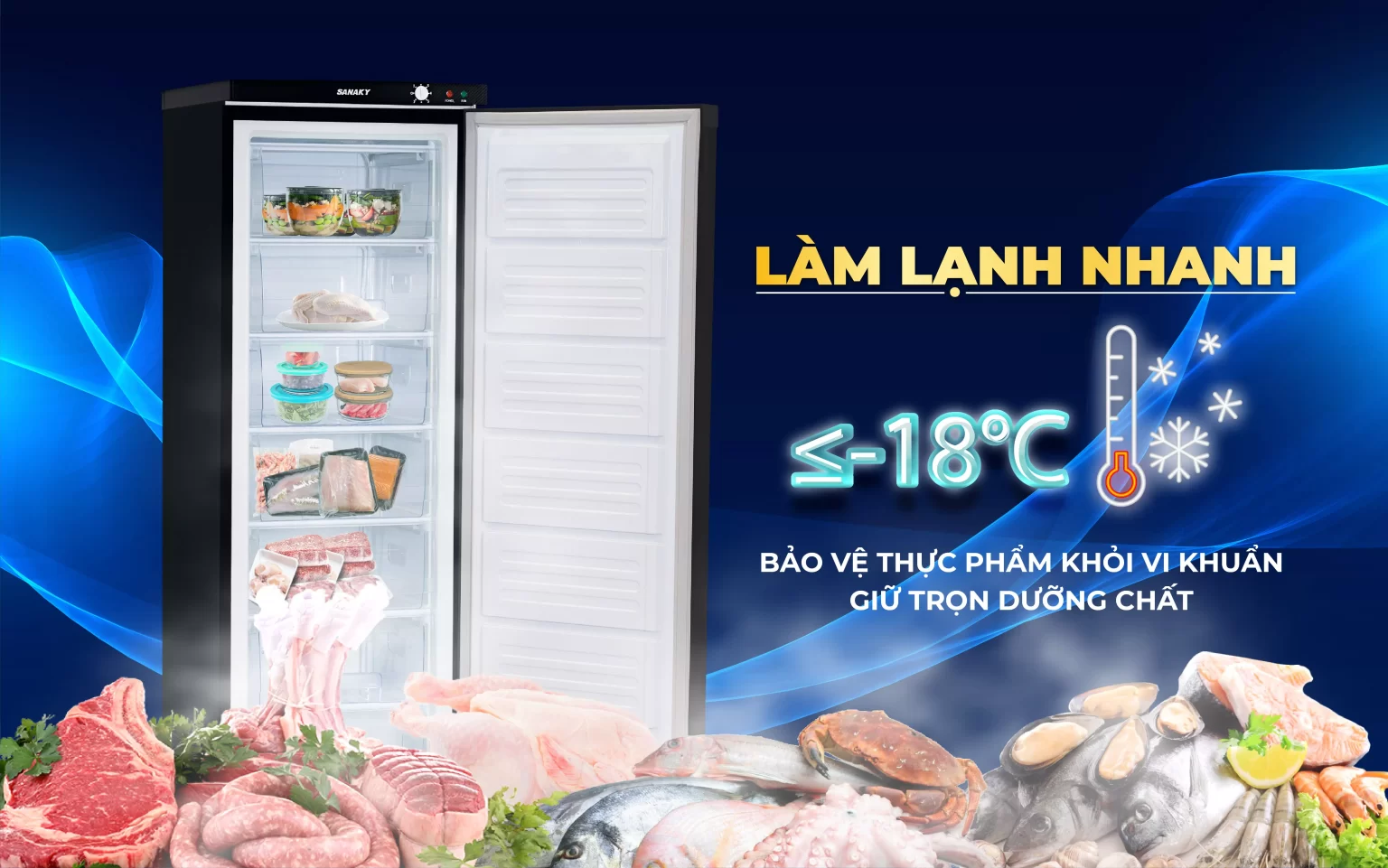 tu-dong-sanaky-vh-230vd3-lam-lanh-nhanh Tủ đông VH-230VD3 có khả năng làm lạnh nhanh và sâu
