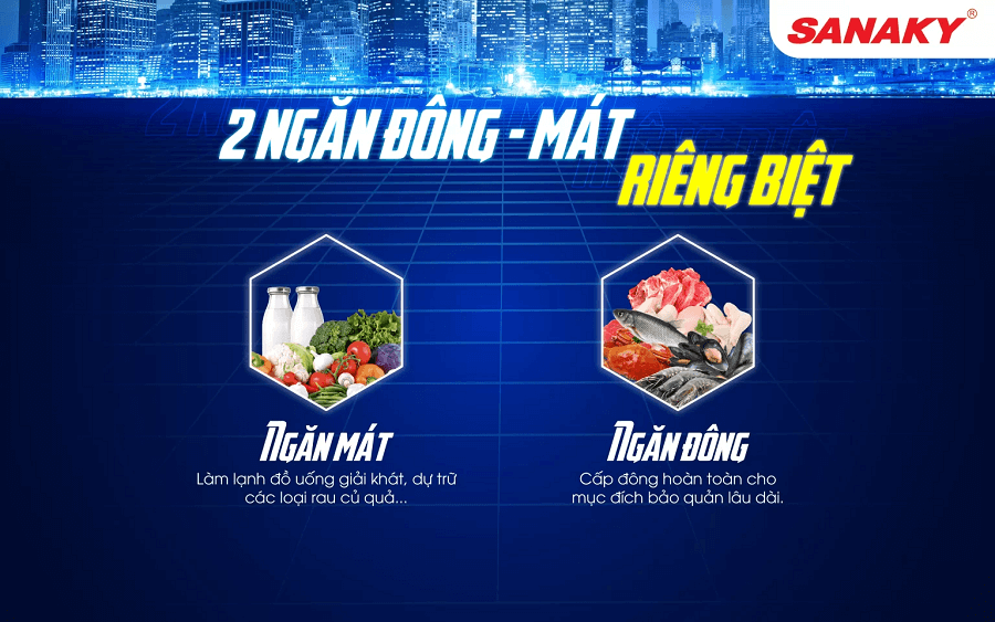 Tủ đông VH-6699W4K sở hữu 2 ngăn đông và mát riêng biệt