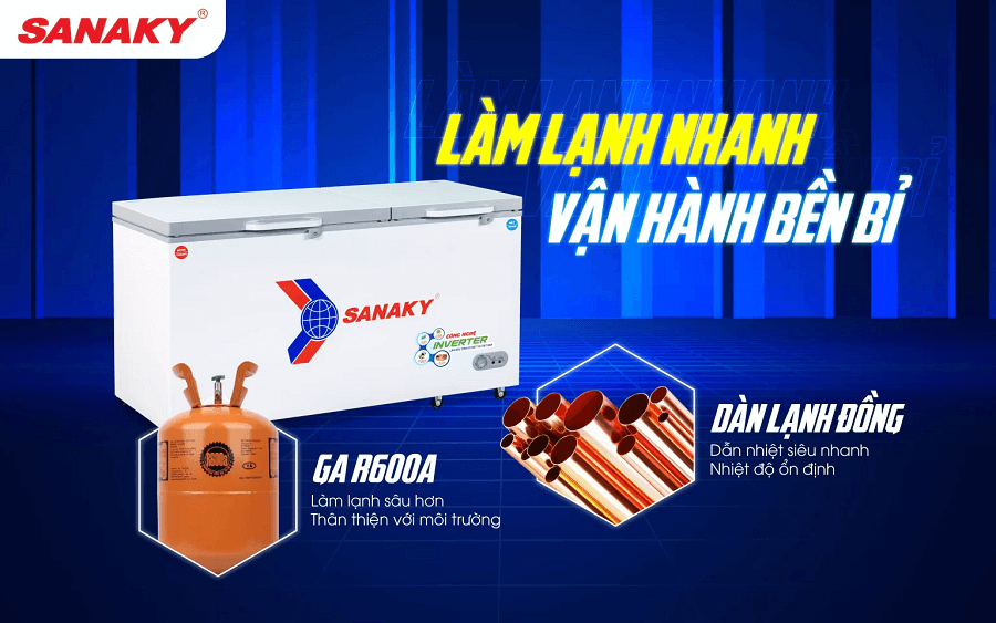 Dàn lạnh đồng, công nghệ làm lạnh nhanh, Gas R600a tiên tiến