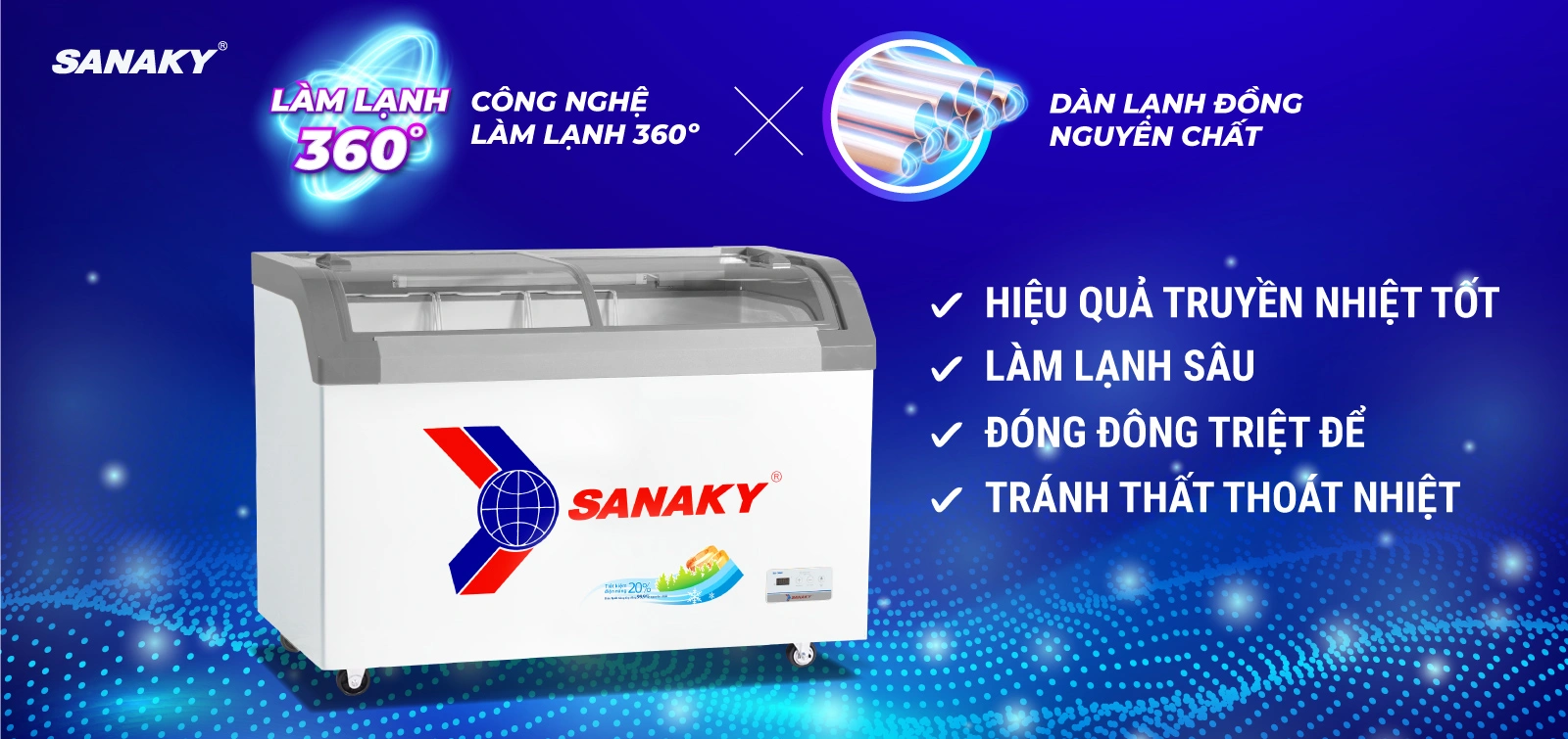 Tủ Đông Sanaky VH-4899KB có dàn lạnh được làm bằng ống đồng nguyên chất